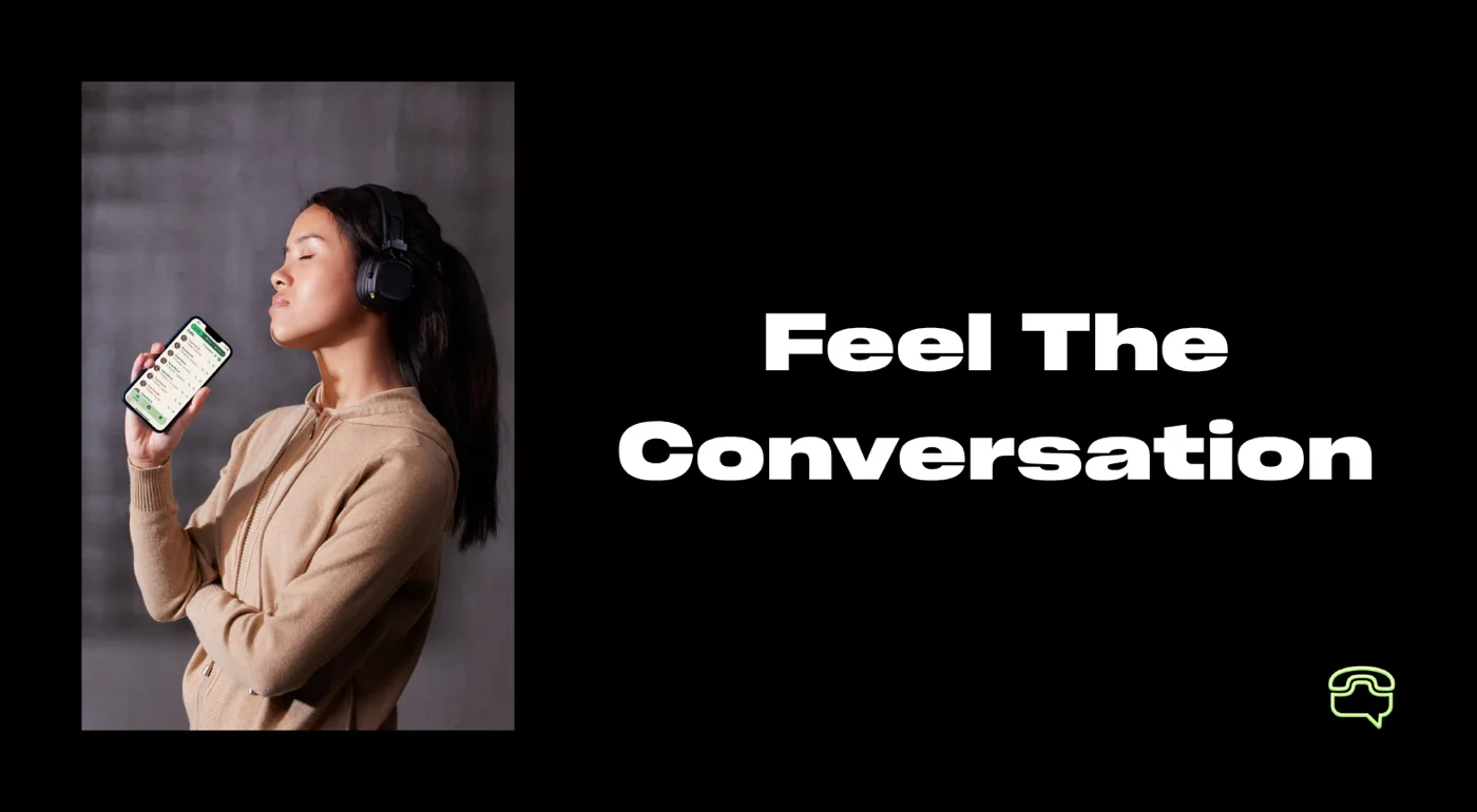 Feel The Conversation — a woman listening to a Cyca voice note through headphones